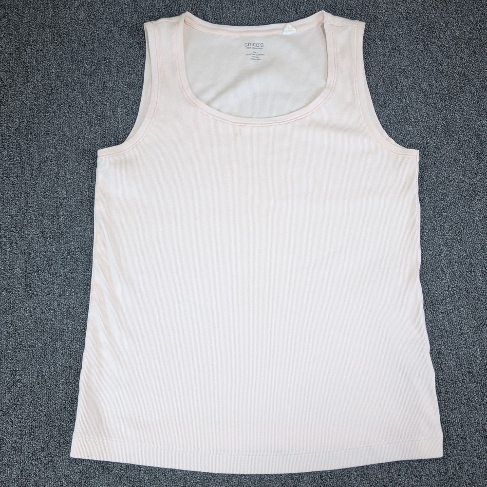 Chico's Classic Ribbed Scoop Neck‎ Tank Top Women Size 2 Large Pale Pink Cotton